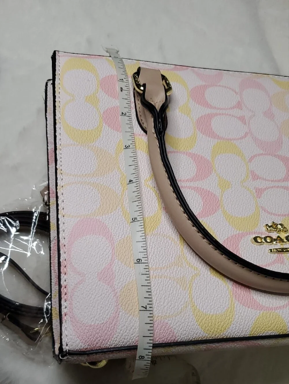 Pastel Pink and Yellow Signature Satchel with Gold Hardware